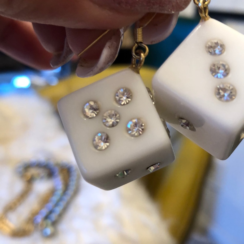 Dice earrings white with crystal accent